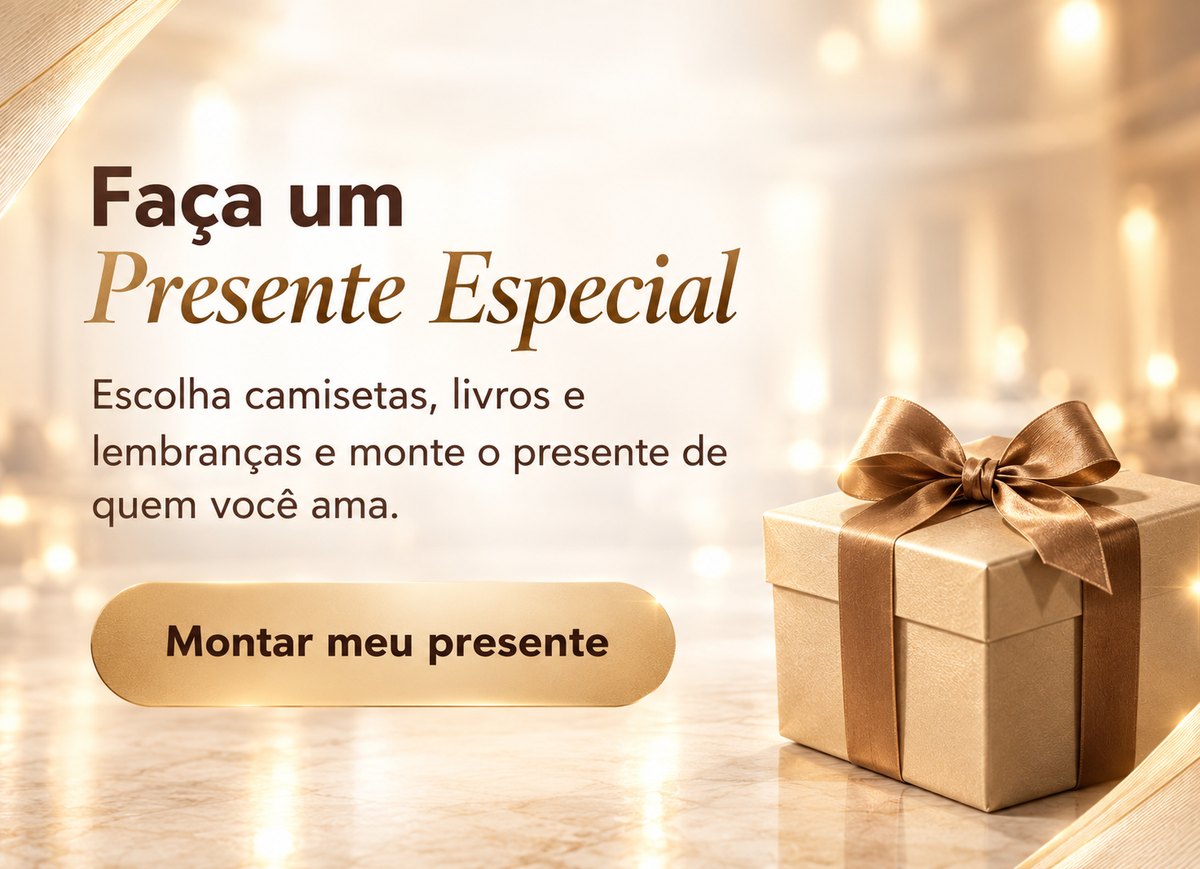 Faça um Presente Especial. Escolha camisetas, livros e lembranças e monte o presente de quem você ama.